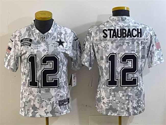 Women's Dallas Cowboys #12 Roger Staubach 2024 F.U.S.E Arctic Camo Salute to Service Limited Stitched Football Jersey(Run Small)
